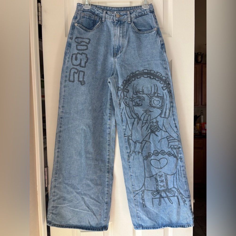 ROMWE Jeans - Women’s Wide Leg, Anime Print Jeans. Size 4.